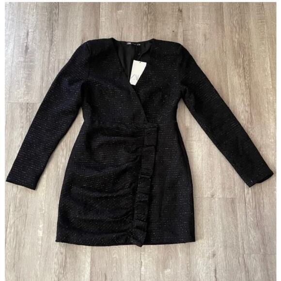 ZARA BLOGGER FAVORITE  TEXTURED WEAVE DRESS WITH RUFFLE - Picture 3 of 16